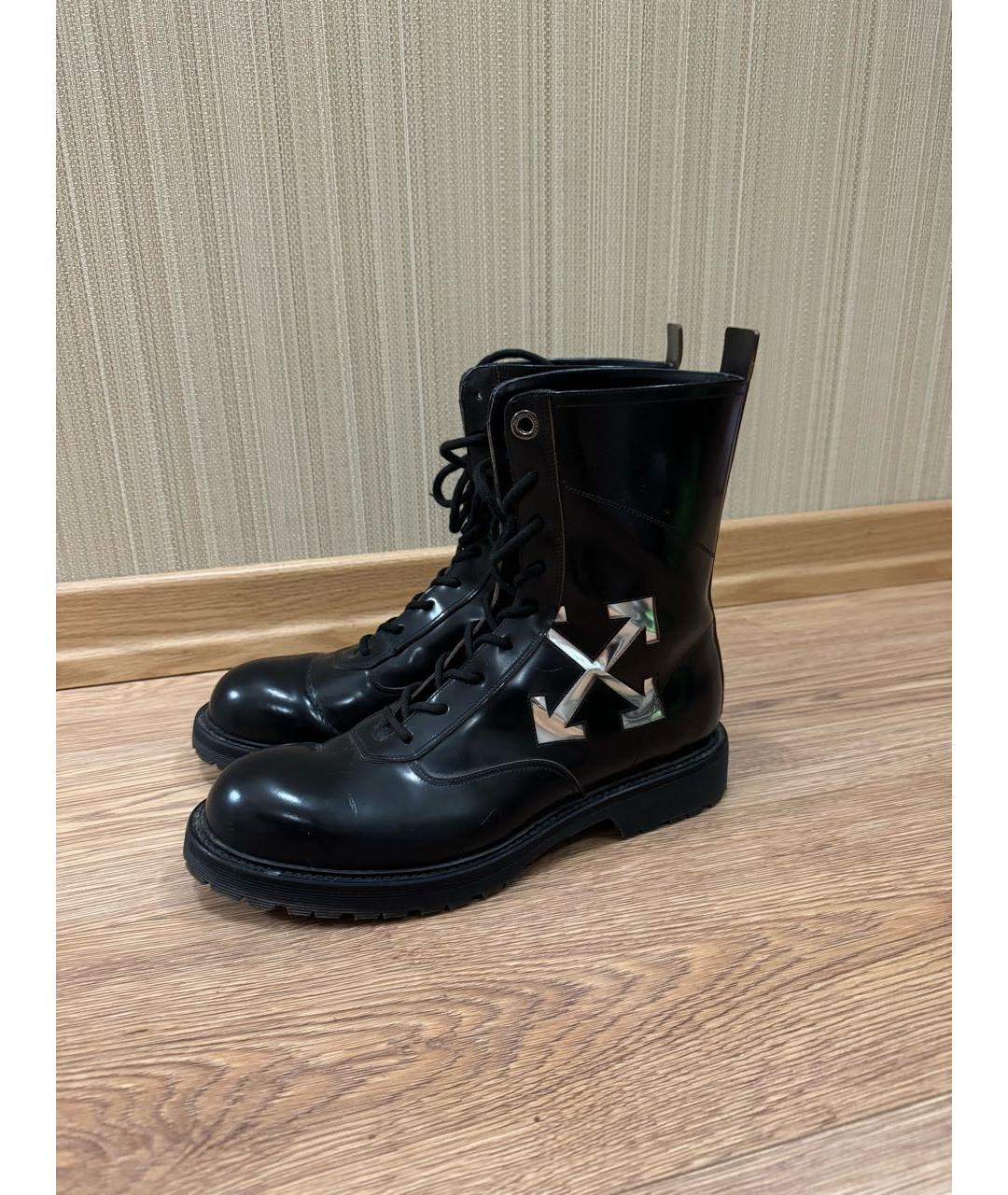 OFF-WHITE Черные кожаные высокие ботинки, фото 6
