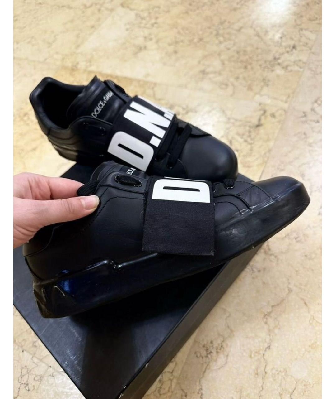DOLCE&GABBANA Черные кожаные низкие кроссовки / кеды, фото 4
