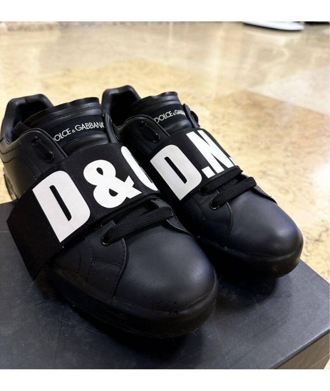 DOLCE&GABBANA Черные кожаные низкие кроссовки / кеды, фото 2