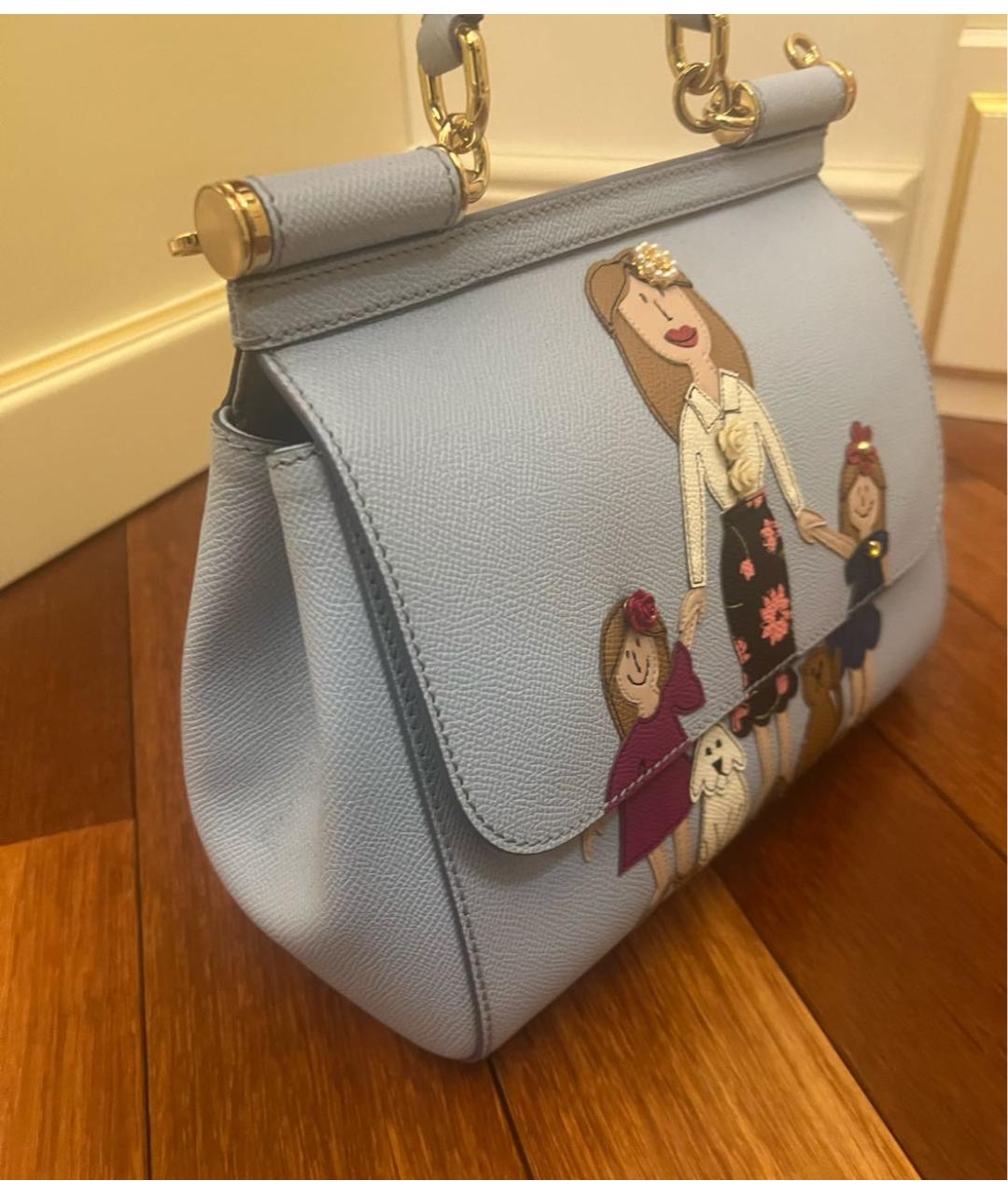 DOLCE&GABBANA Голубая кожаная сумка с короткими ручками, фото 2