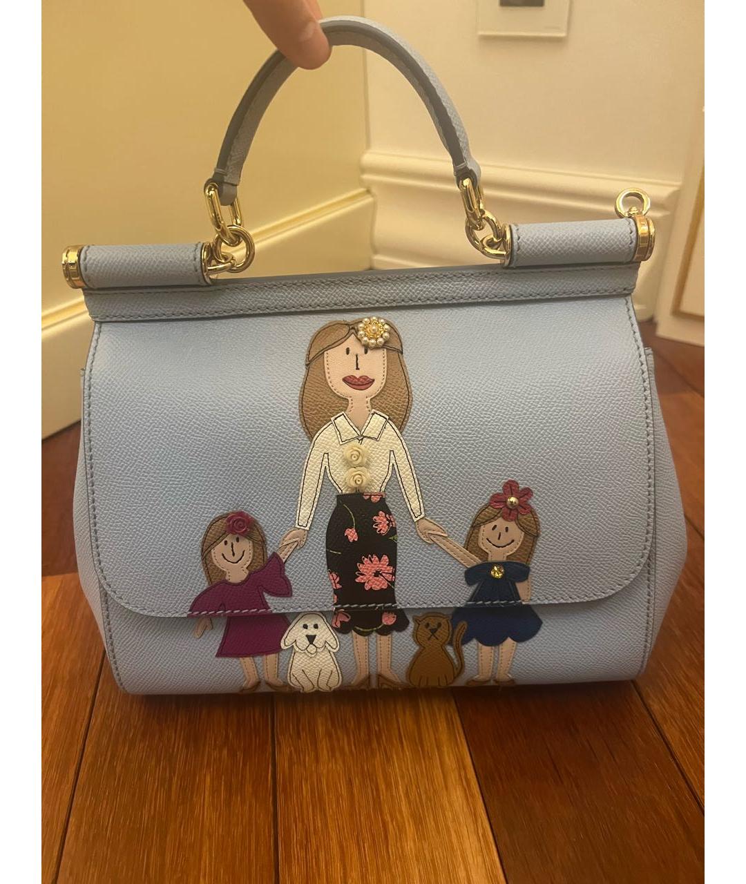 DOLCE&GABBANA Голубая кожаная сумка с короткими ручками, фото 6