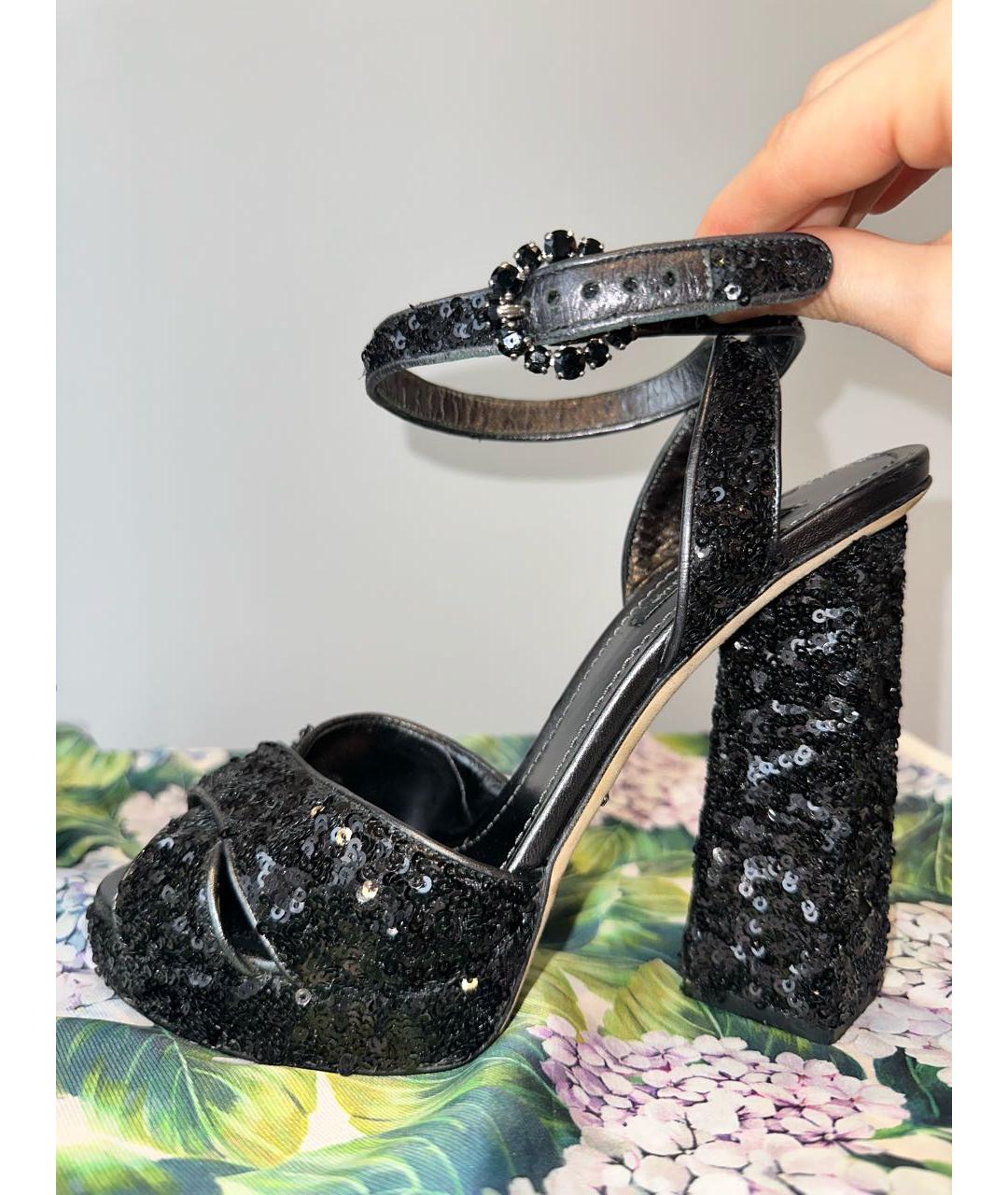 DOLCE&GABBANA Черные кожаные босоножки, фото 3