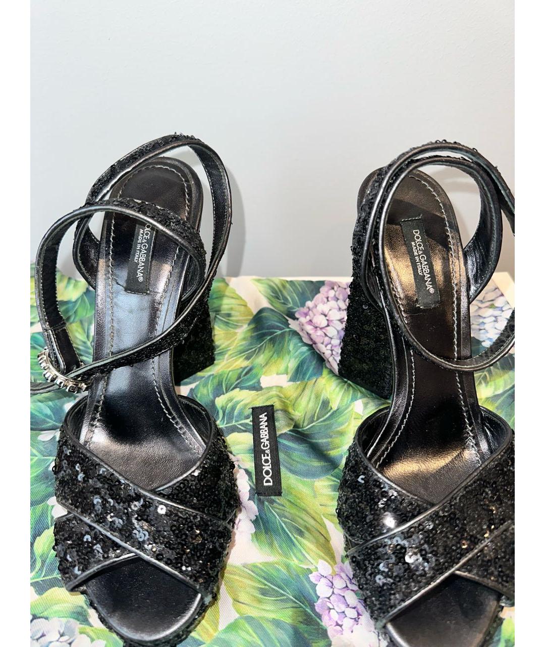 DOLCE&GABBANA Черные кожаные босоножки, фото 2