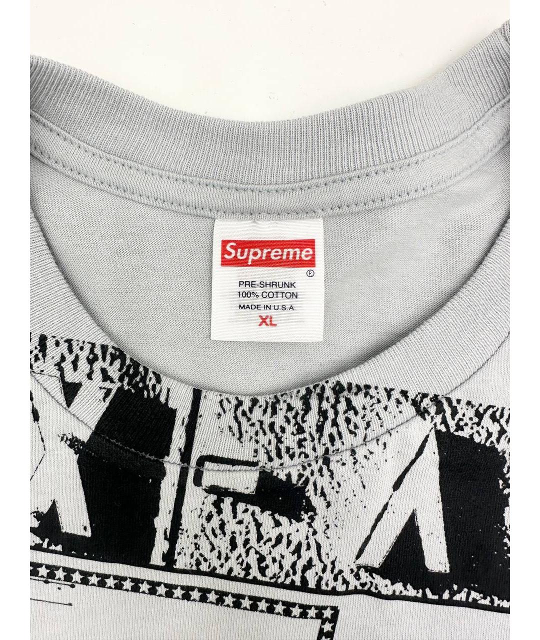 SUPREME Серая хлопковая футболка, фото 4