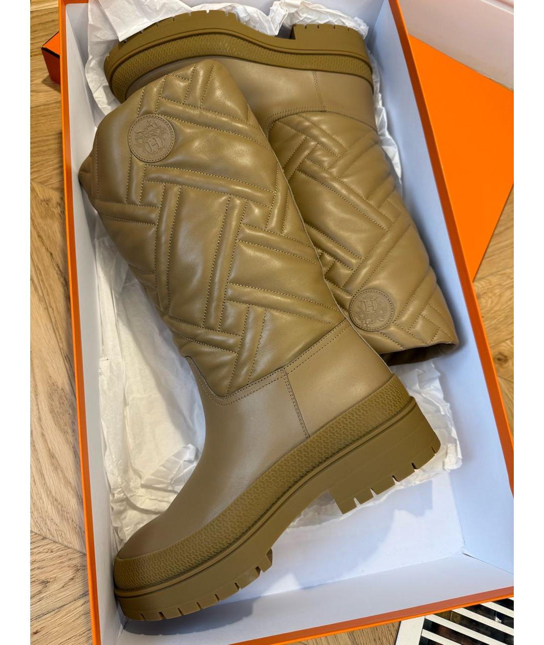 HERMES Хаки кожаные сапоги, фото 6