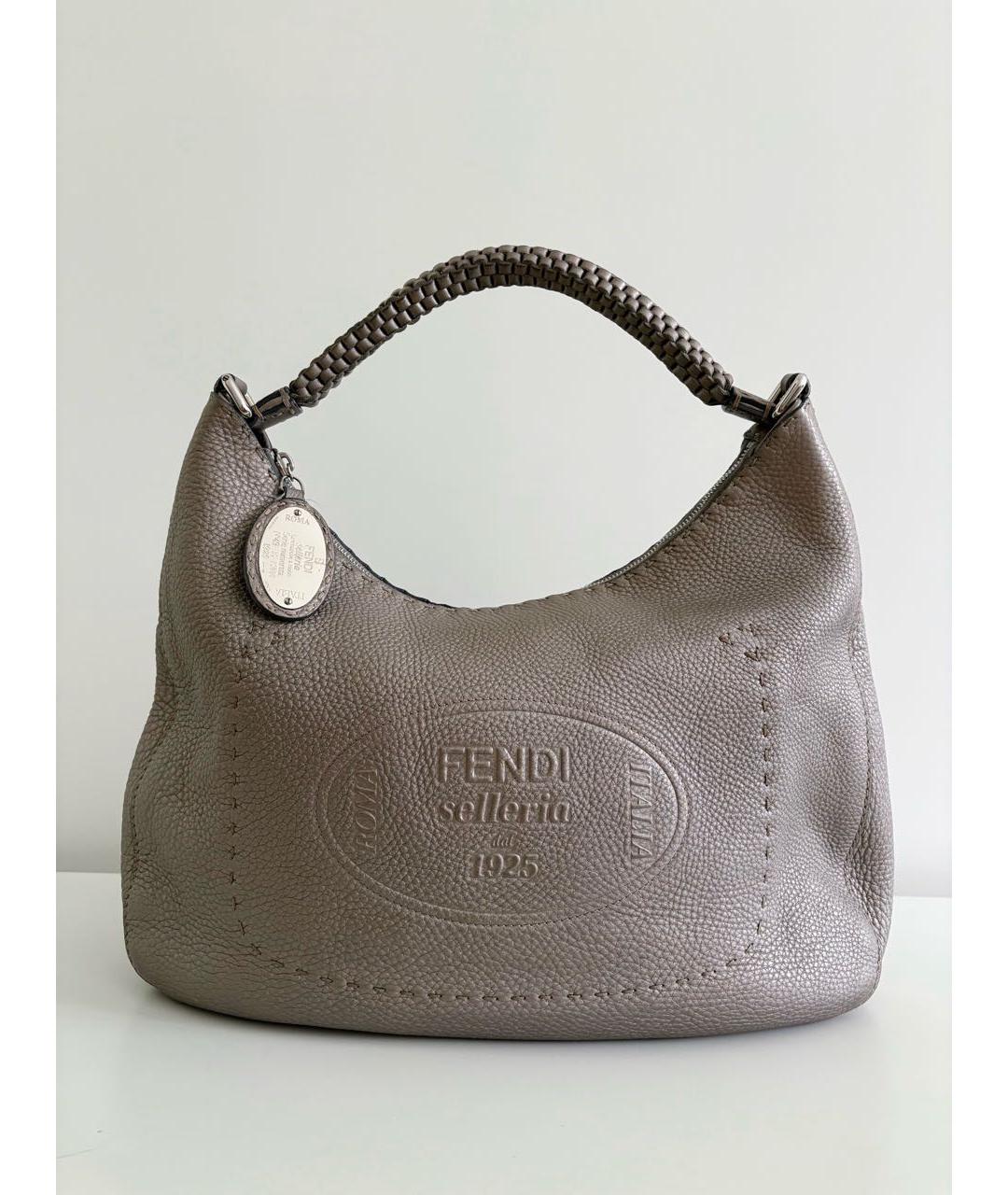 FENDI Серебряная кожаная сумка с короткими ручками, фото 9