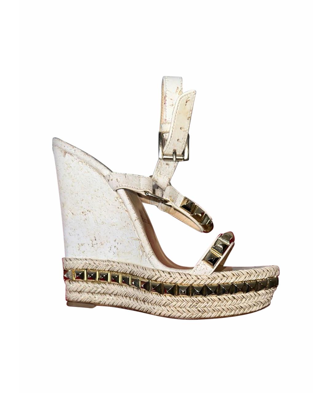 CHRISTIAN LOUBOUTIN Белые кожаные босоножки, фото 1