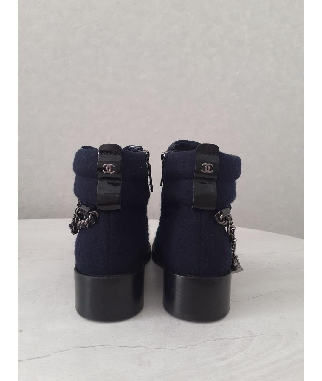 CHANEL Темно-синие текстильные ботинки, фото 4