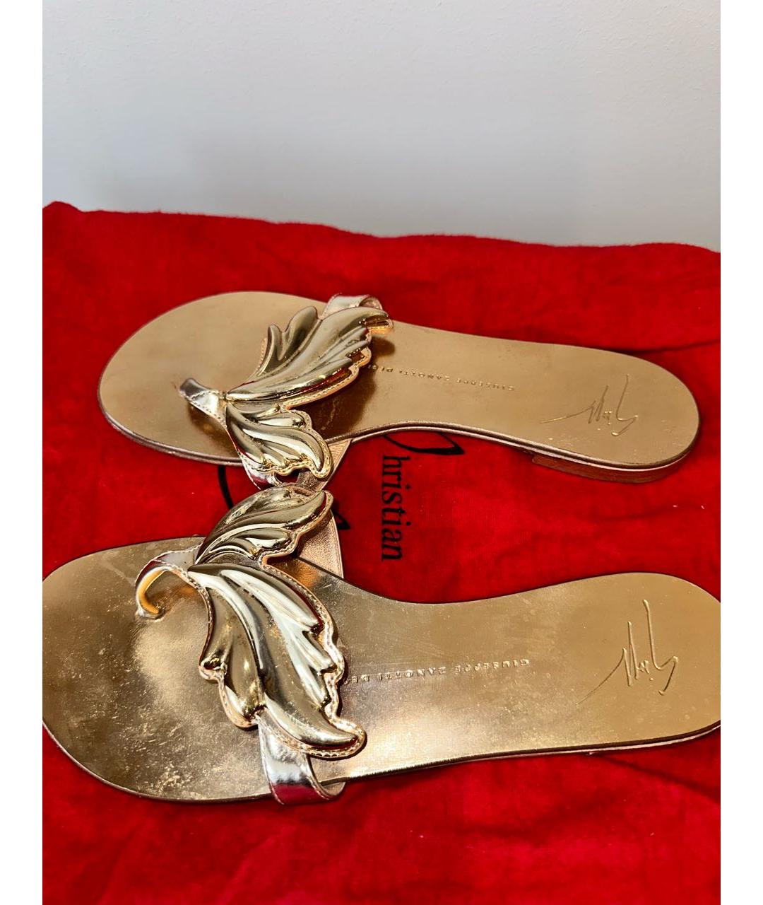 GIUSEPPE ZANOTTI DESIGN Золотые кожаные шлепанцы, фото 3