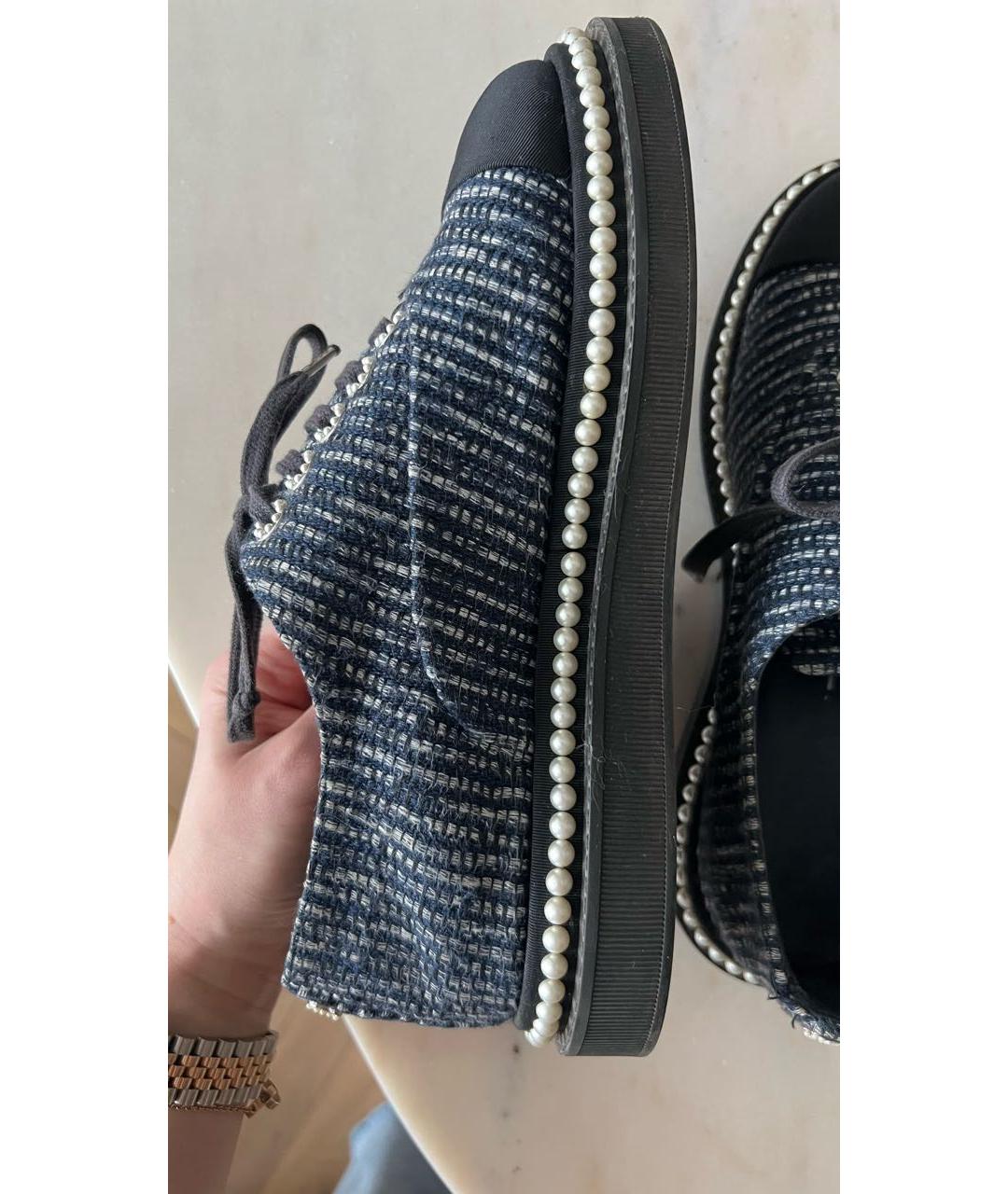 CHANEL Темно-синие текстильные брогги и оксфорды, фото 8