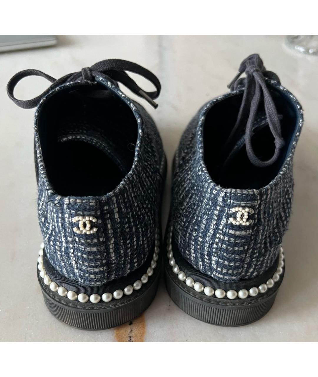 CHANEL Темно-синие текстильные брогги и оксфорды, фото 4