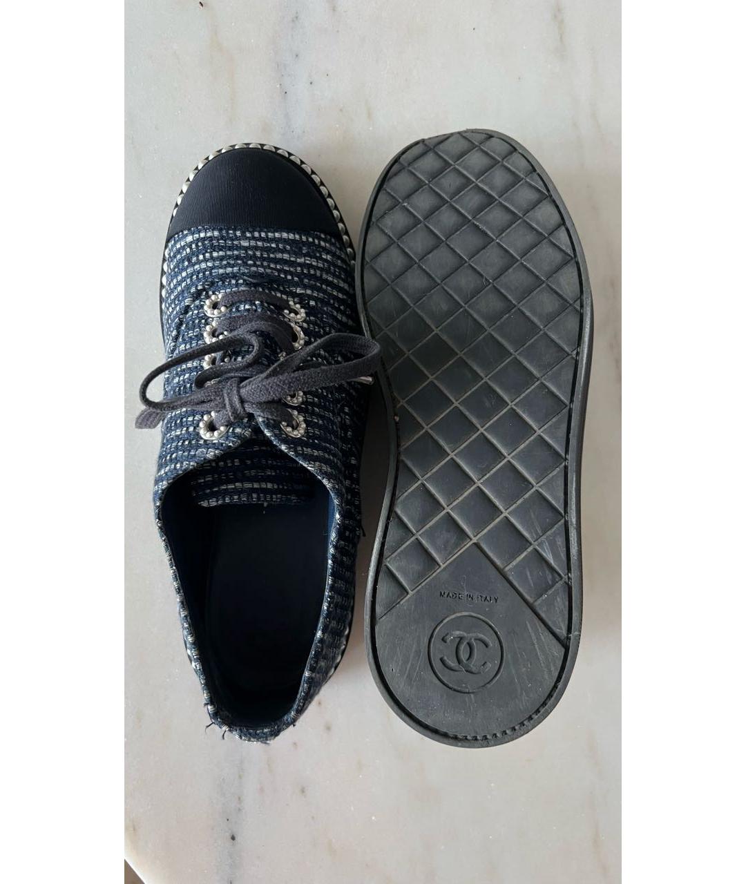 CHANEL Темно-синие текстильные брогги и оксфорды, фото 5