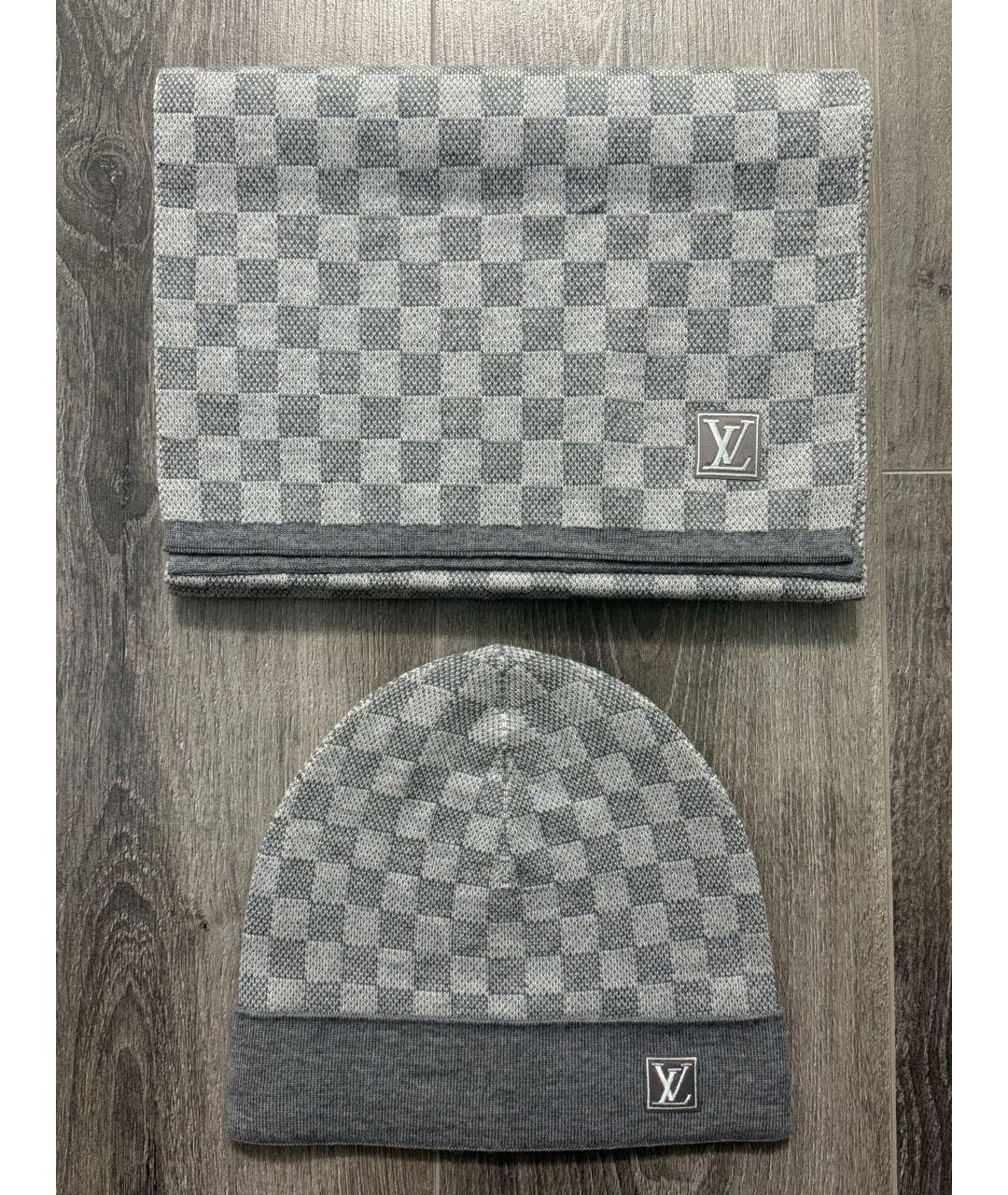 LOUIS VUITTON Серый шерстяной шарф, фото 8