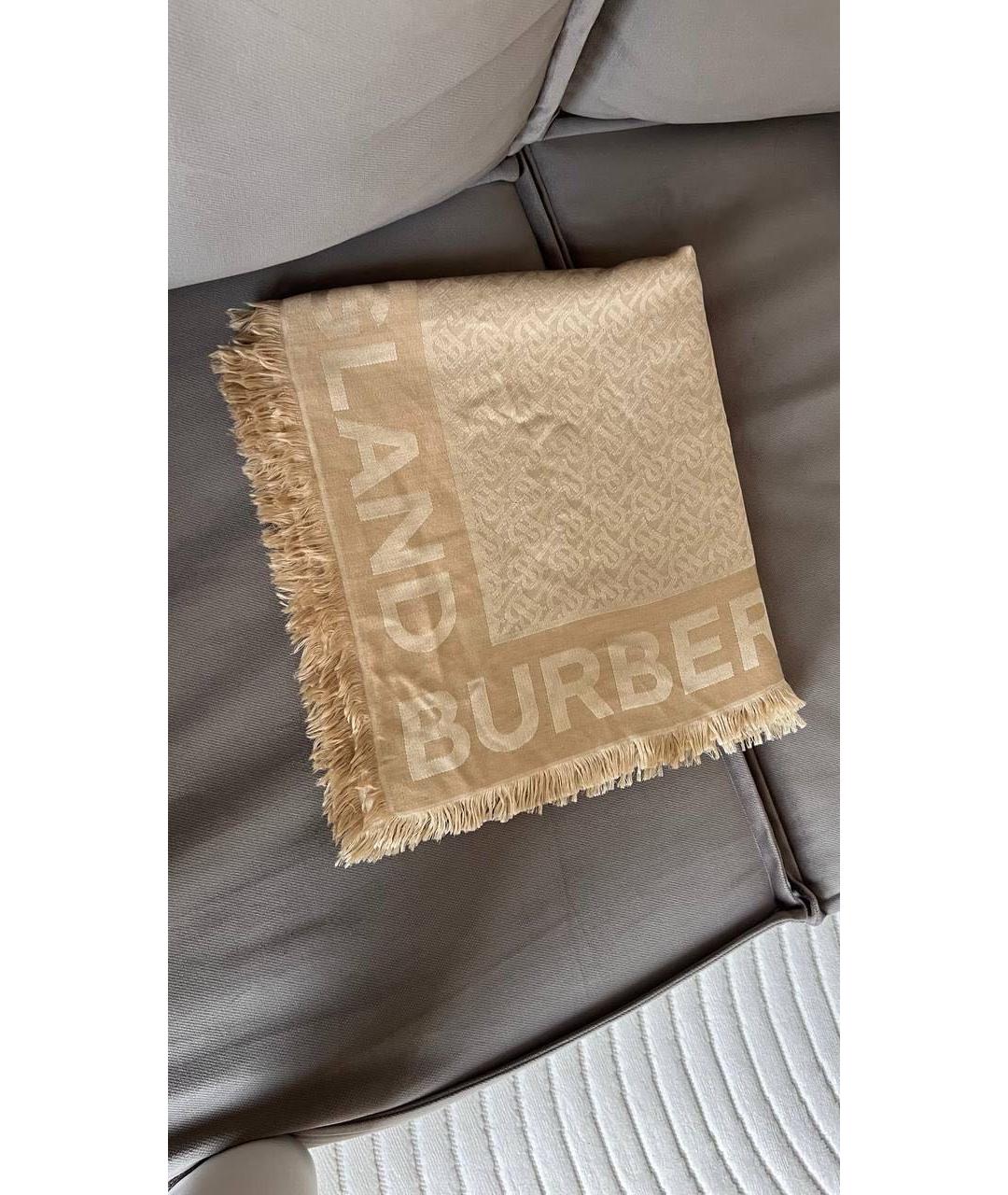 BURBERRY Бежевый шелковый платок, фото 6