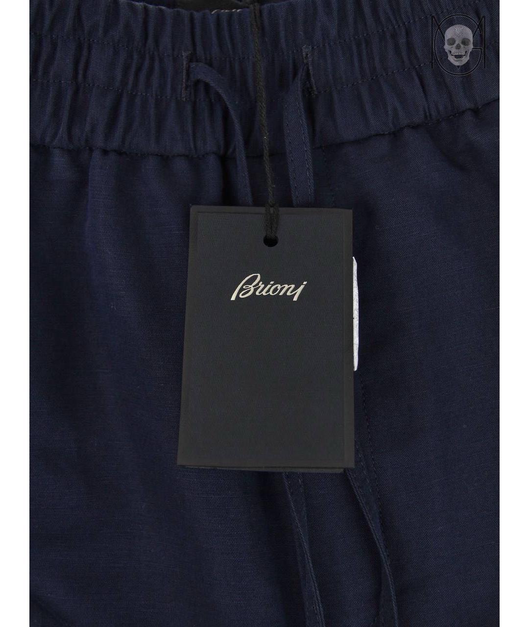 BRIONI Темно-синие льняные повседневные брюки, фото 3