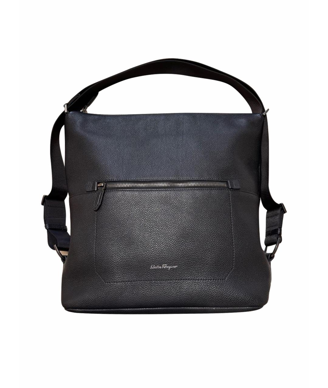 FERRAGAMO Черная кожаная сумка тоут, фото 1