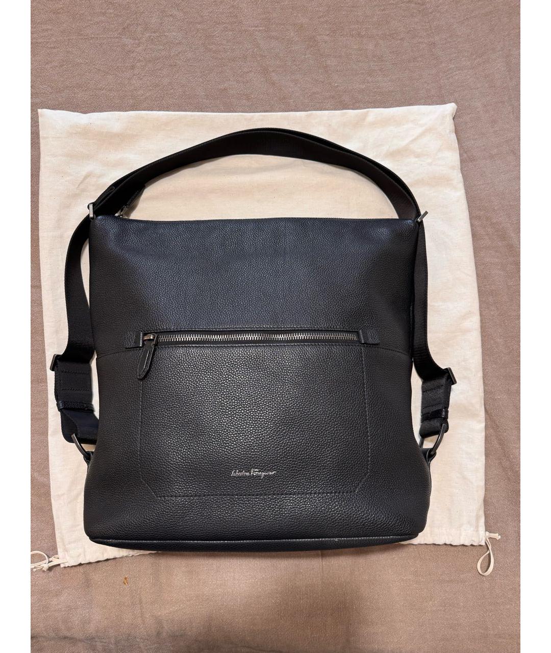 FERRAGAMO Черная кожаная сумка тоут, фото 9