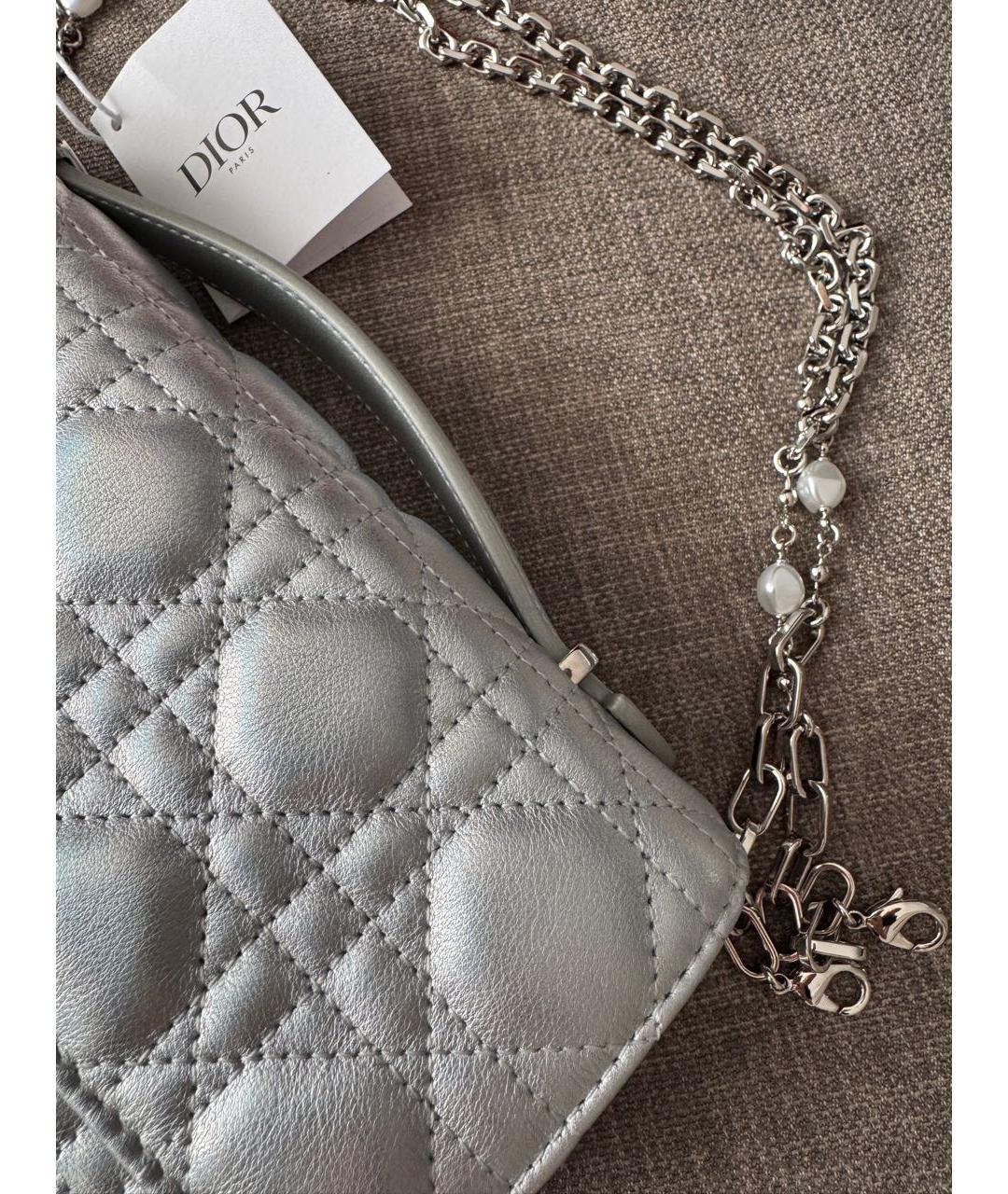 CHRISTIAN DIOR Серебряная кожаная сумка через плечо, фото 3