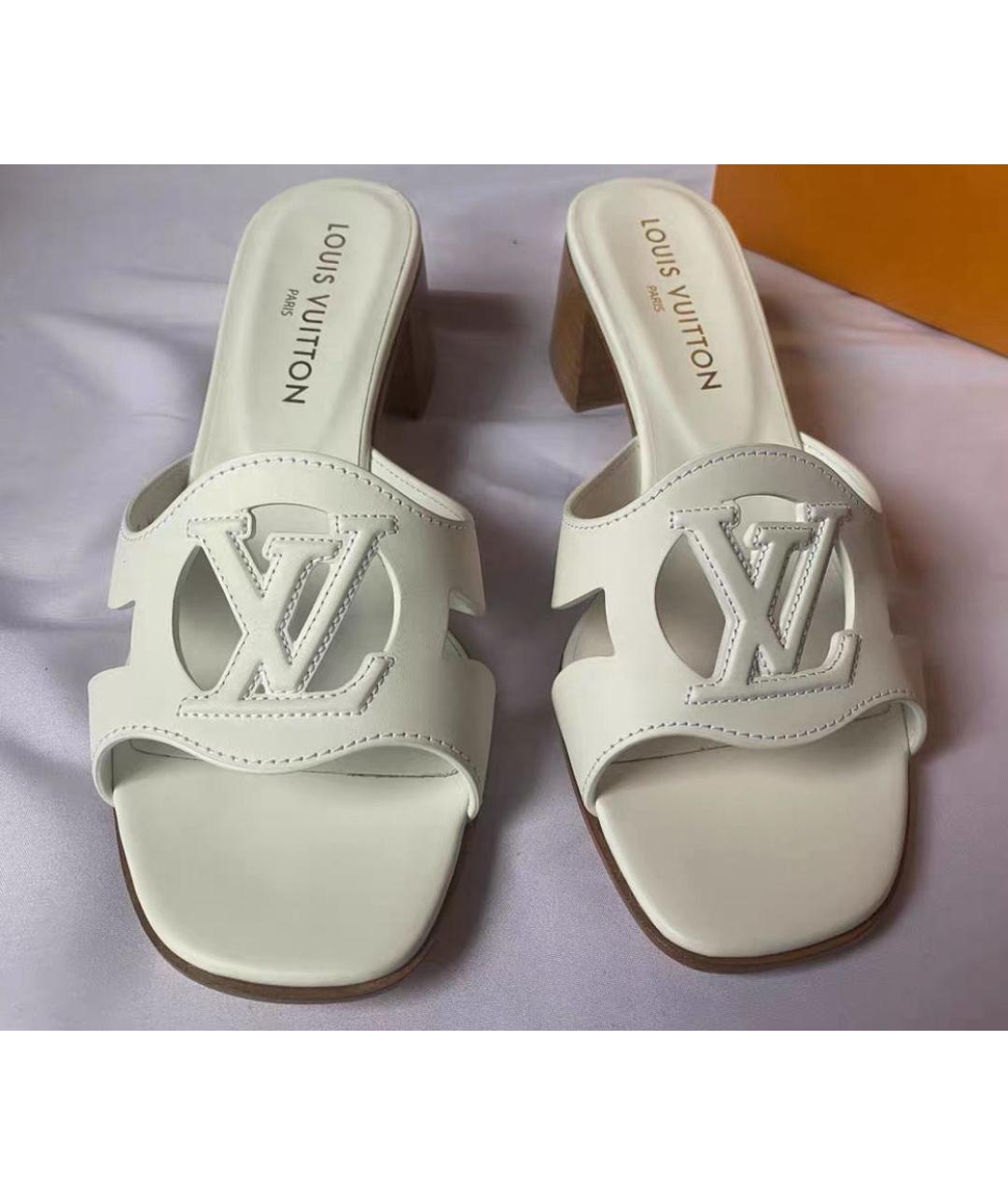 LOUIS VUITTON Белые кожаные сабо, фото 2