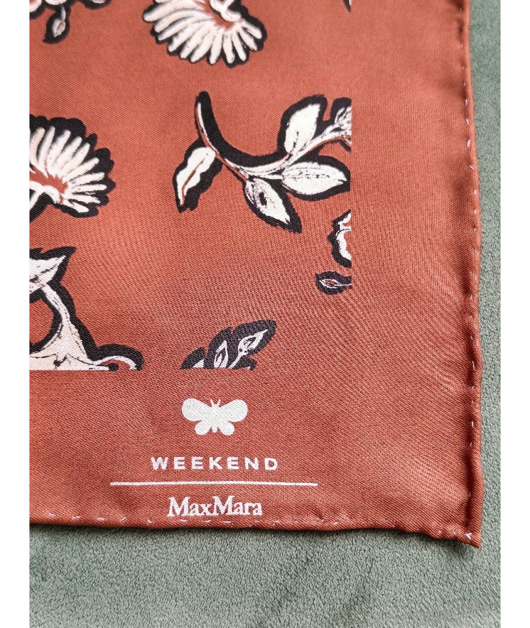 WEEKEND MAX MARA Коричневый шелковый платок, фото 5