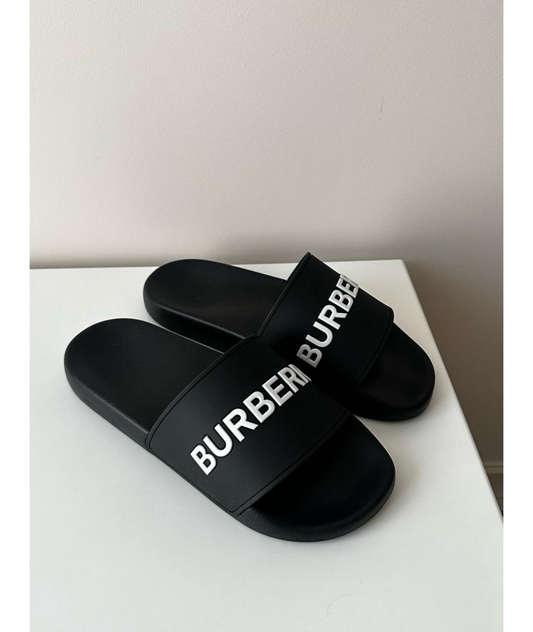 BURBERRY Черные резиновые шлепанцы, фото 2