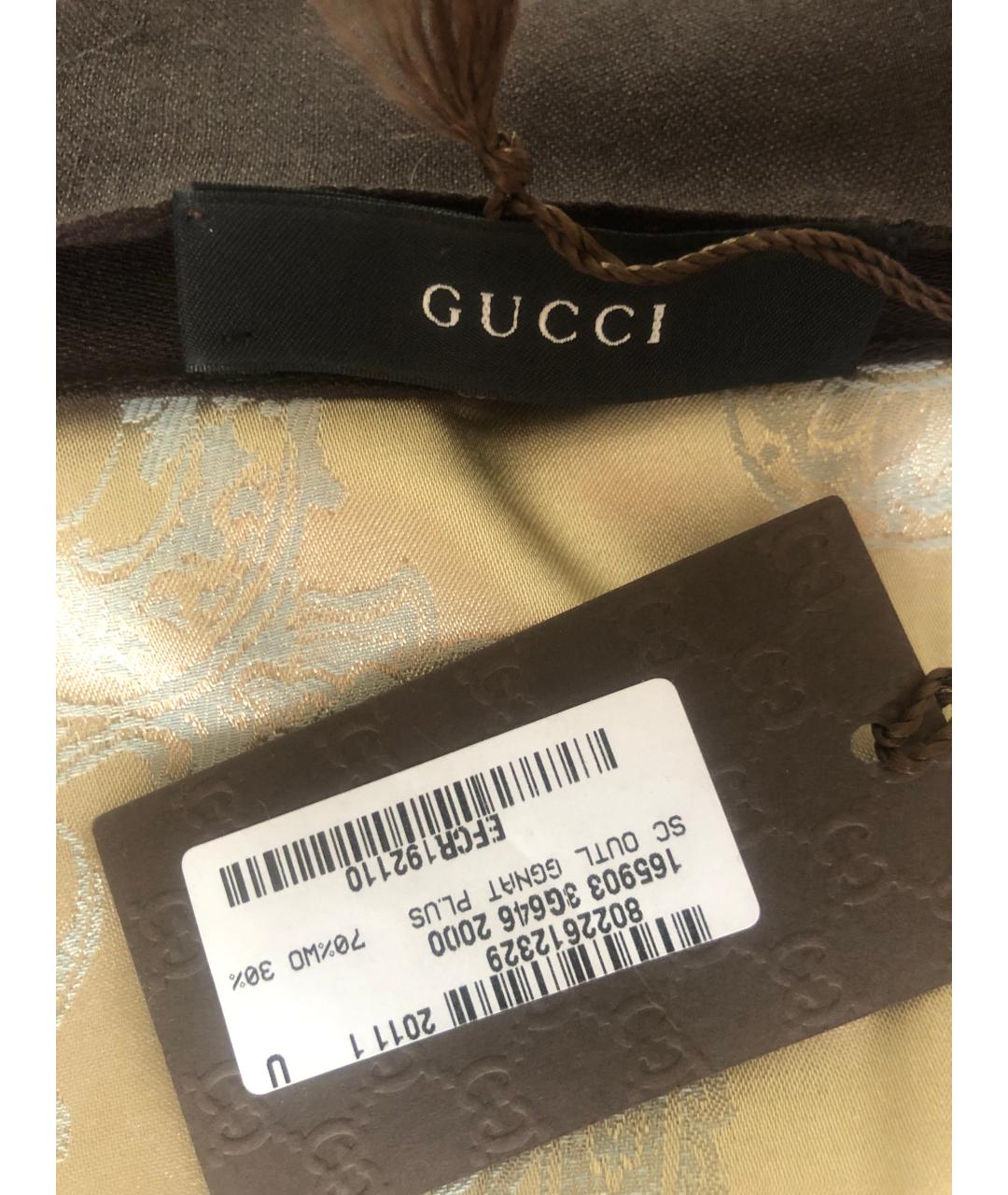 GUCCI Коричневый шерстяной платок, фото 3