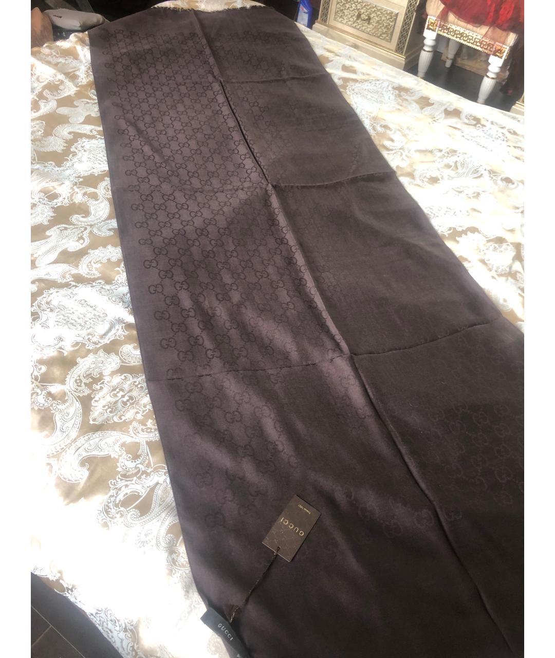 GUCCI Коричневый шерстяной платок, фото 5