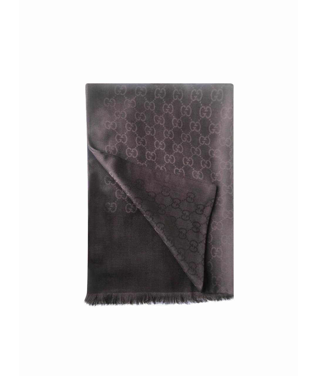 GUCCI Коричневый шерстяной платок, фото 1