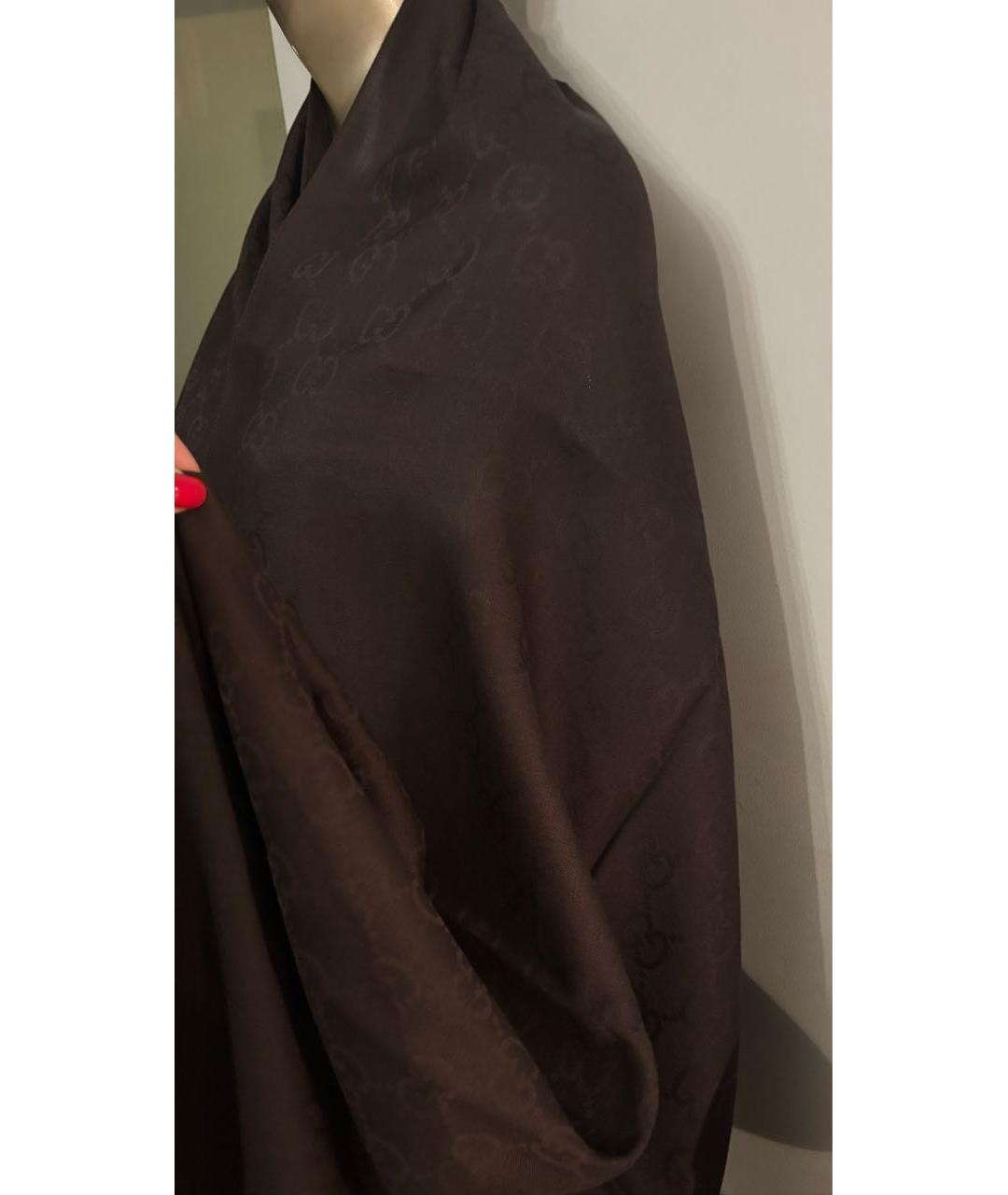 GUCCI Коричневый шерстяной платок, фото 7