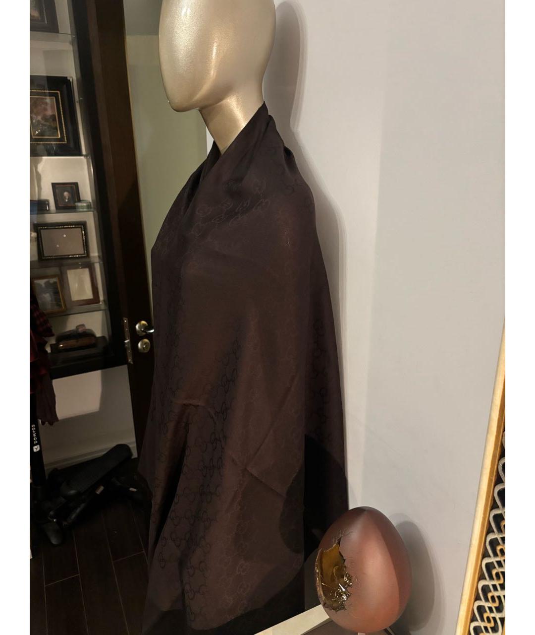 GUCCI Коричневый шерстяной платок, фото 6