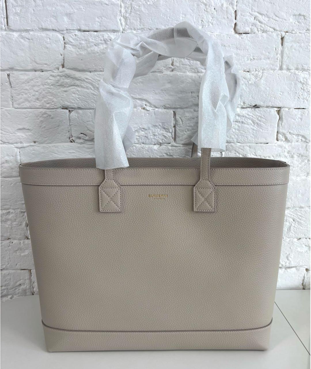 BURBERRY Бежевая кожаная сумка тоут, фото 9