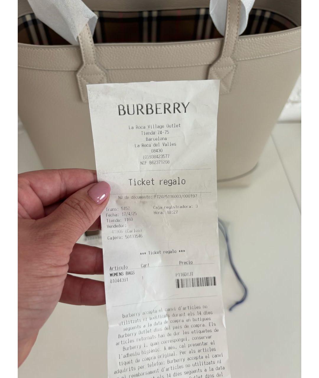BURBERRY Бежевая кожаная сумка тоут, фото 6