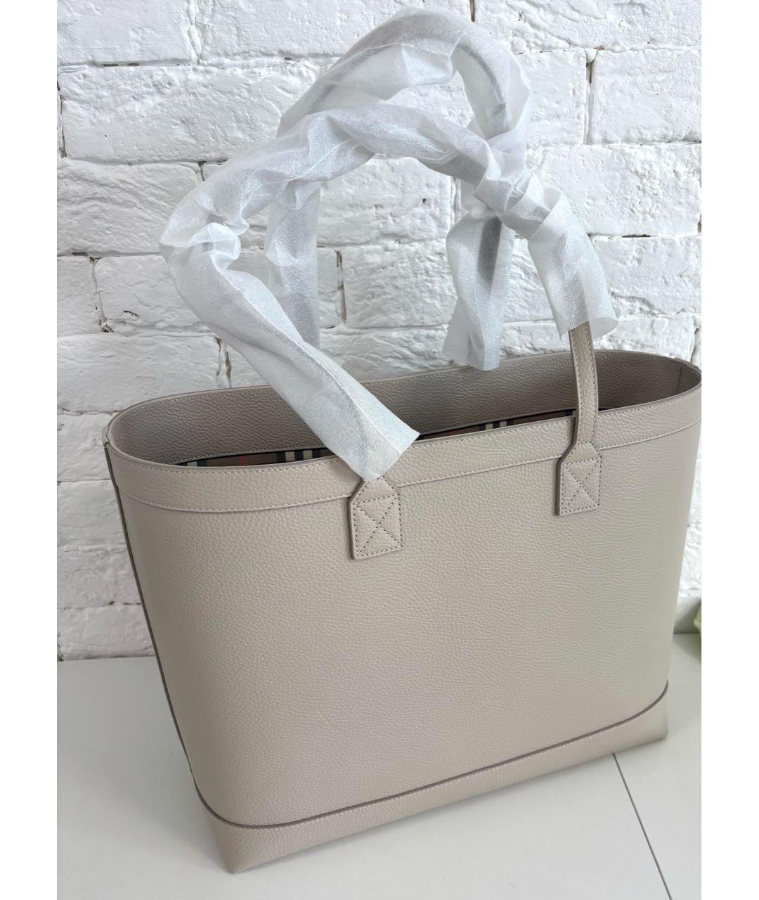 BURBERRY Бежевая кожаная сумка тоут, фото 2
