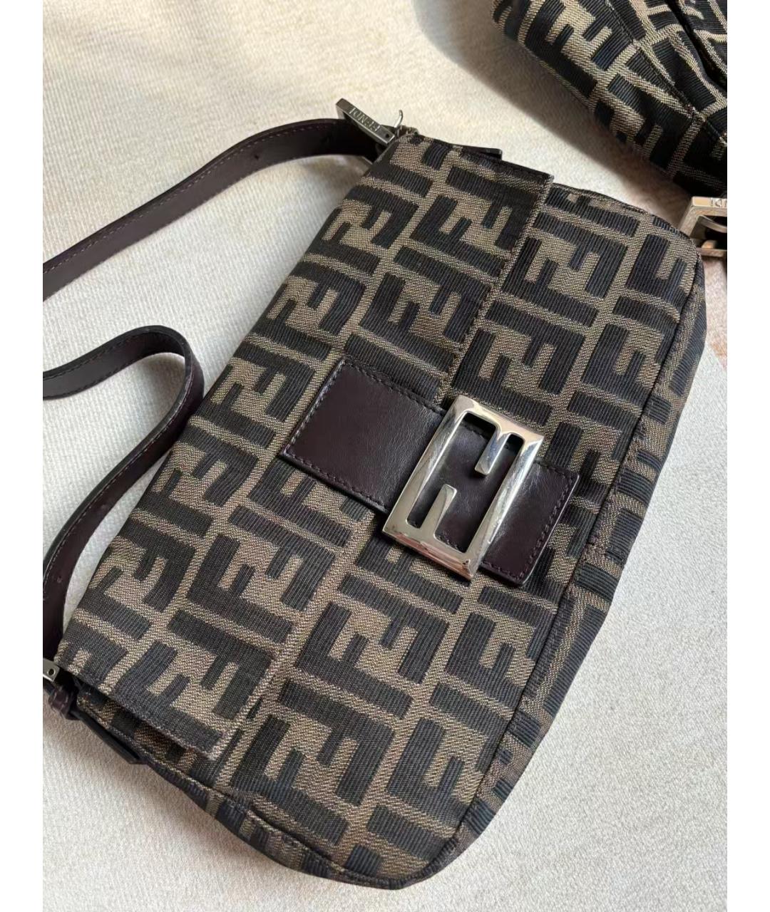FENDI VINTAGE Коричневая тканевая сумка через плечо, фото 5