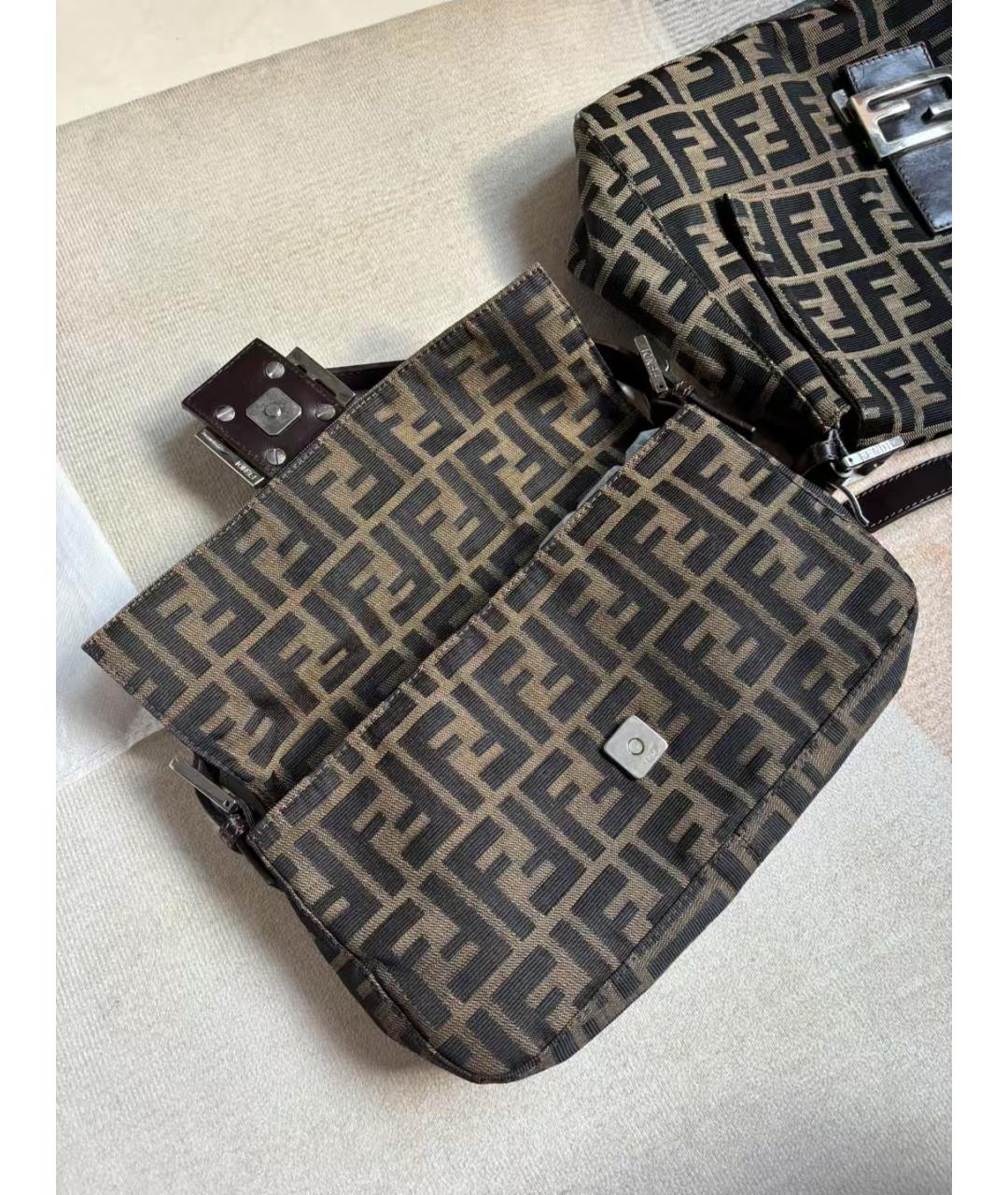FENDI VINTAGE Коричневая тканевая сумка через плечо, фото 4