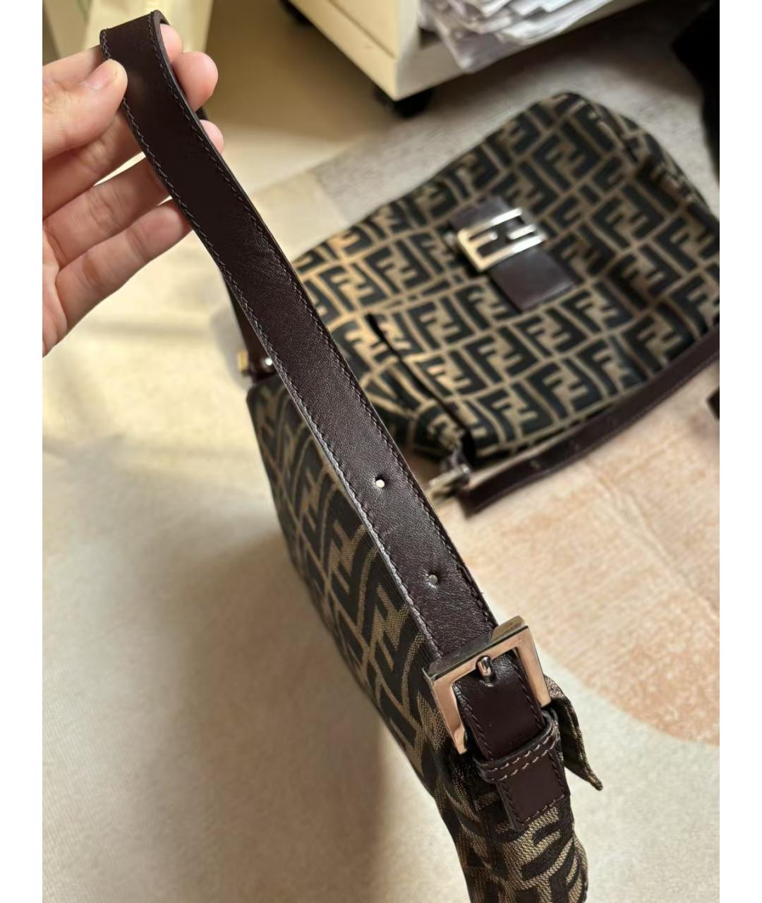 FENDI VINTAGE Коричневая тканевая сумка через плечо, фото 6