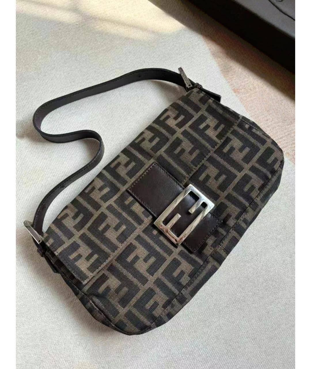FENDI VINTAGE Коричневая тканевая сумка через плечо, фото 9