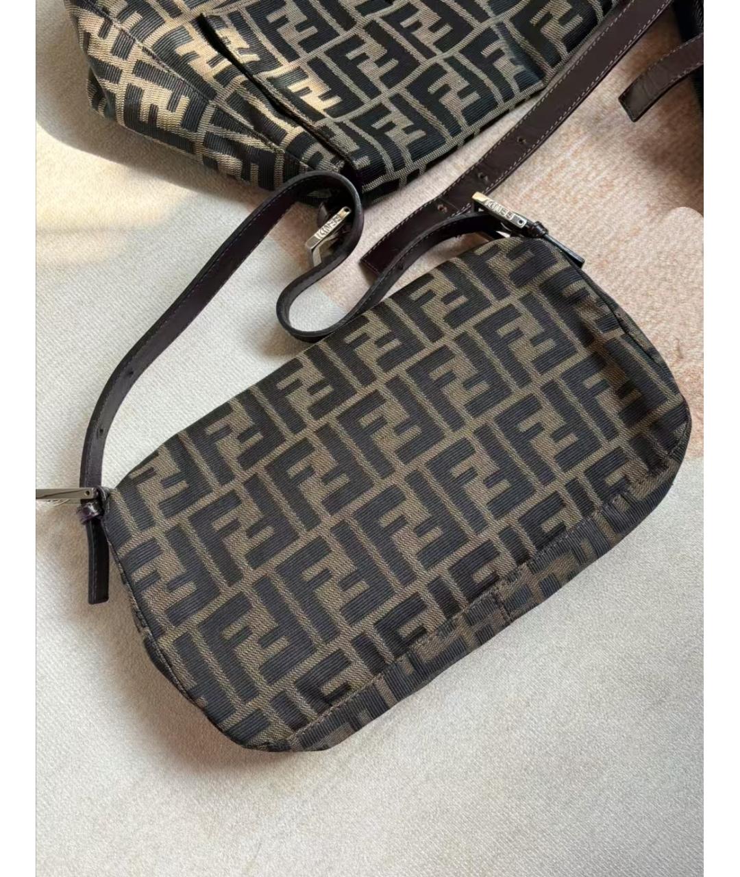 FENDI VINTAGE Коричневая тканевая сумка через плечо, фото 3