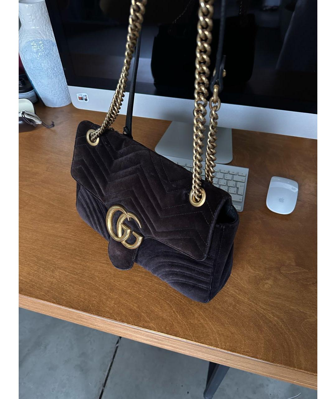 GUCCI Коричневая бархатная сумка через плечо, фото 3