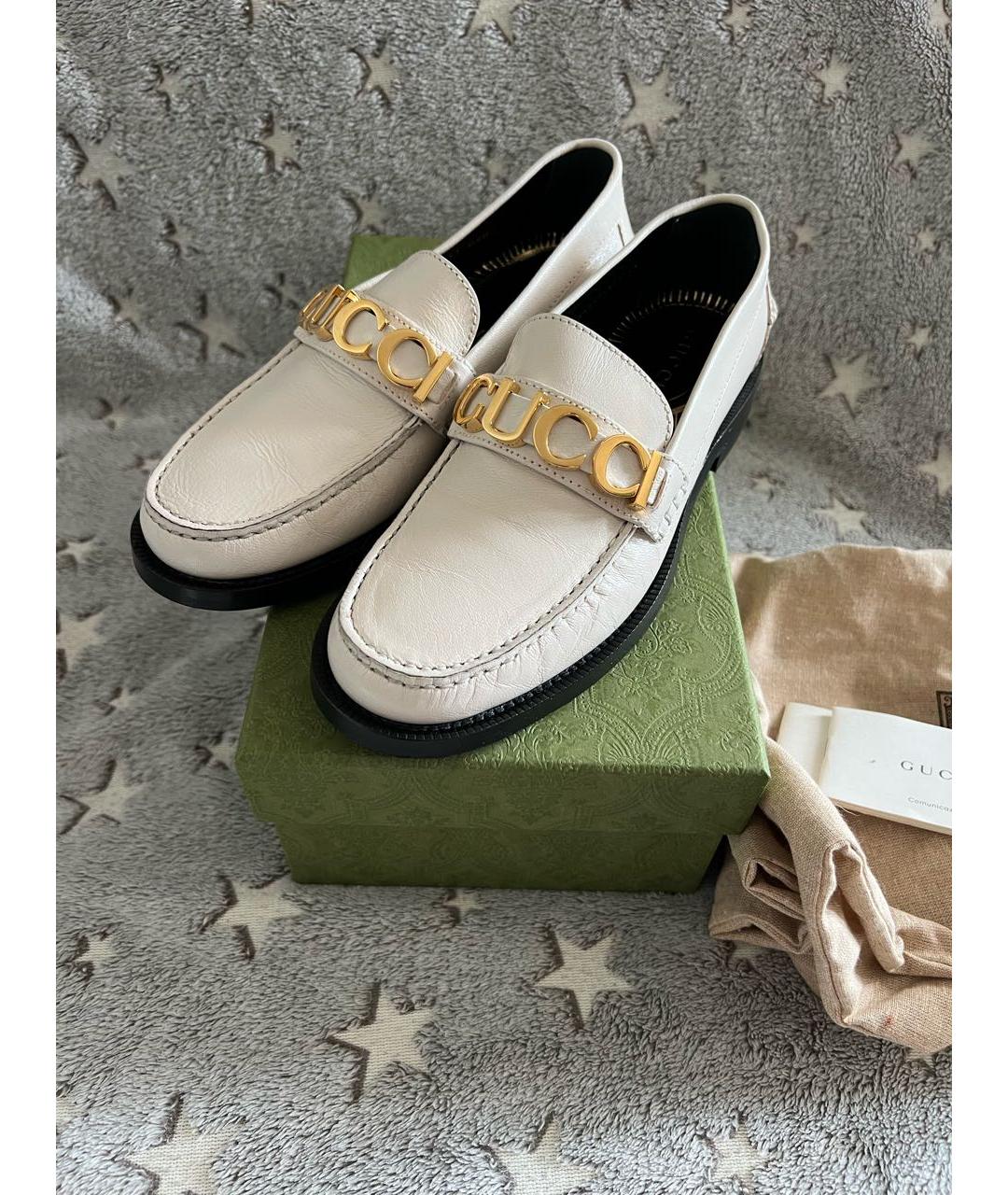 GUCCI Белые кожаные лоферы, фото 5