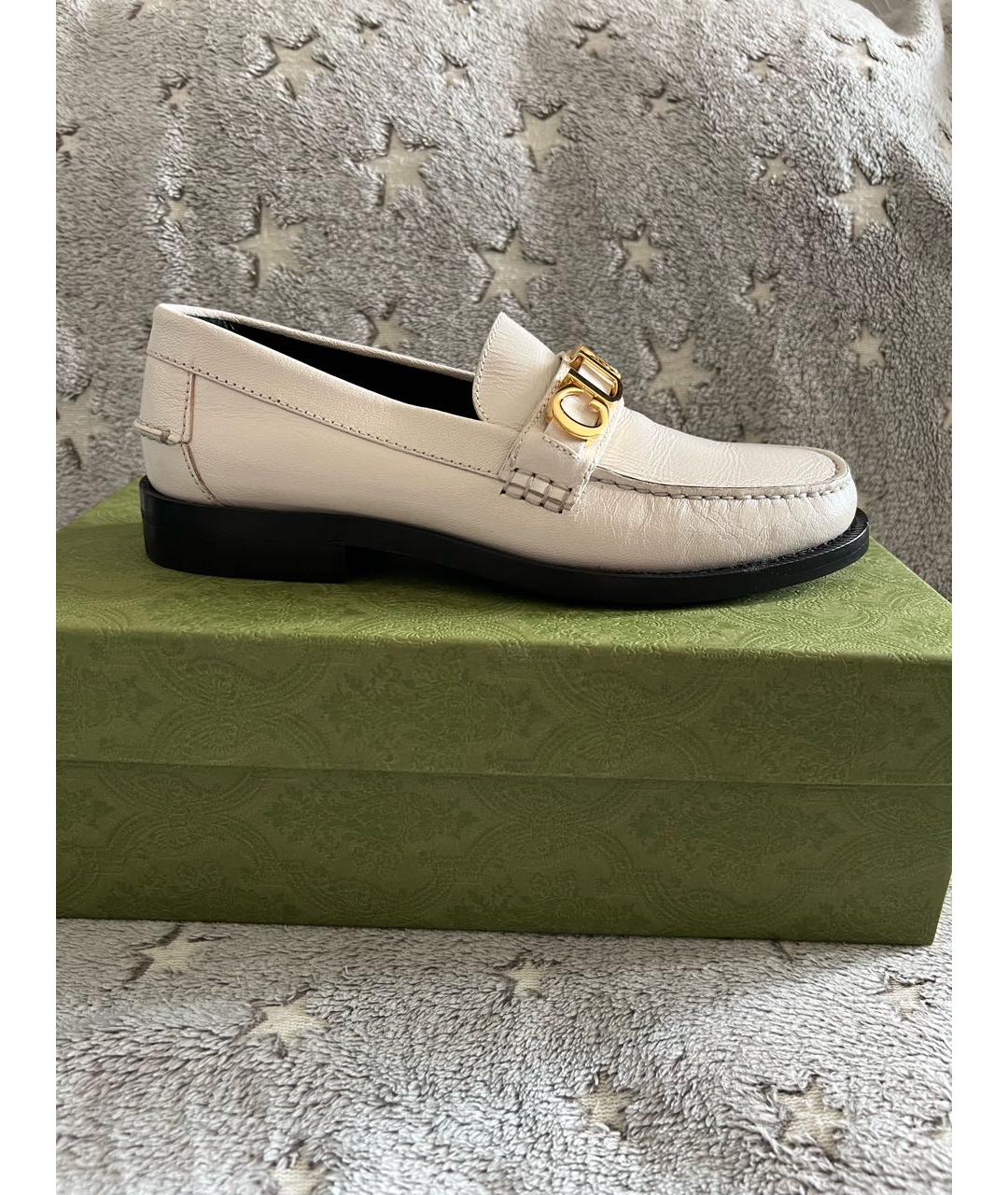 GUCCI Белые кожаные лоферы, фото 9