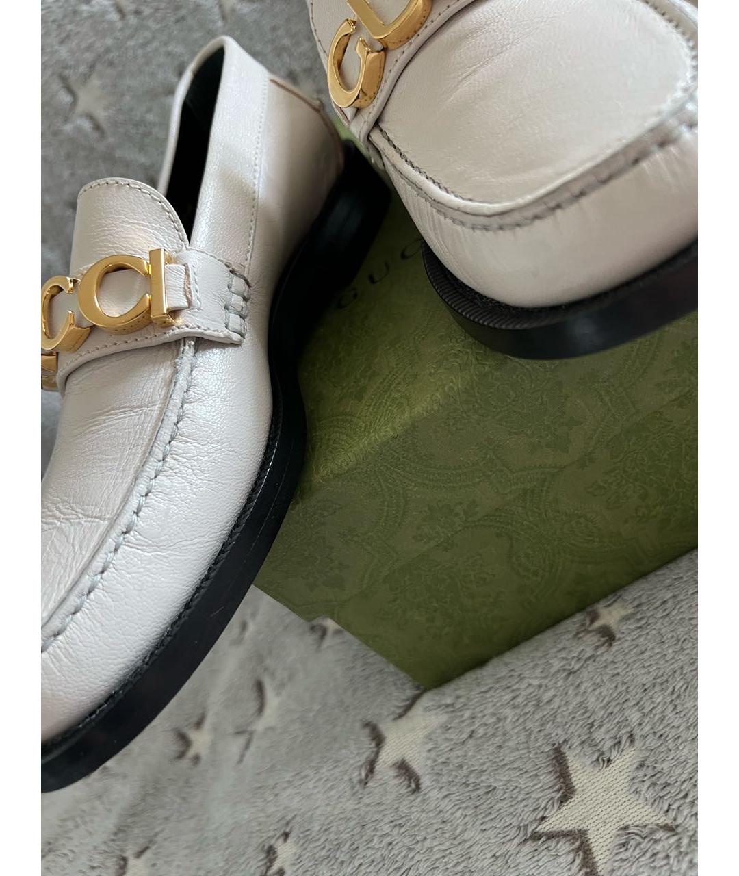 GUCCI Белые кожаные лоферы, фото 7