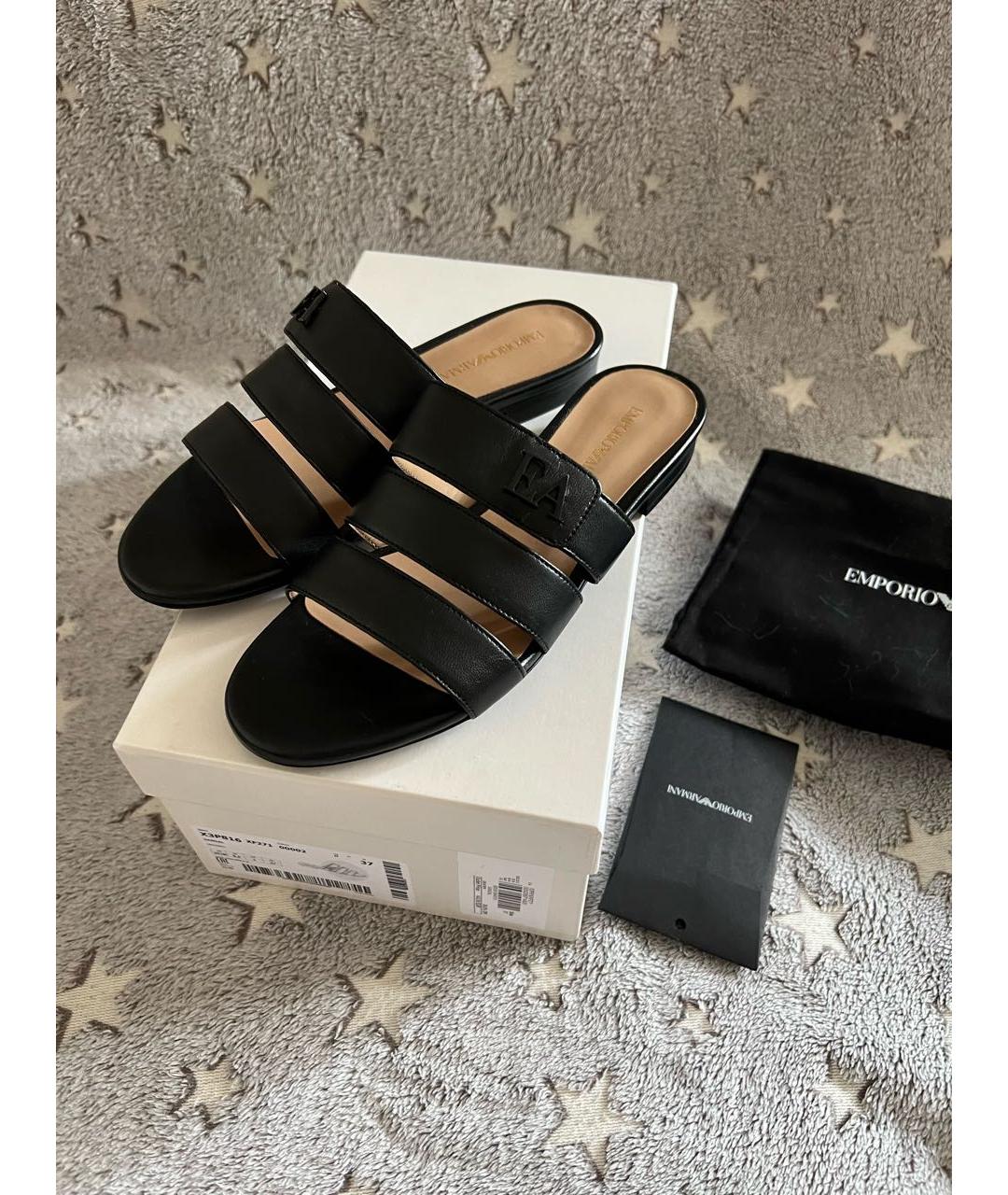 EMPORIO ARMANI Черные кожаные сандалии, фото 7