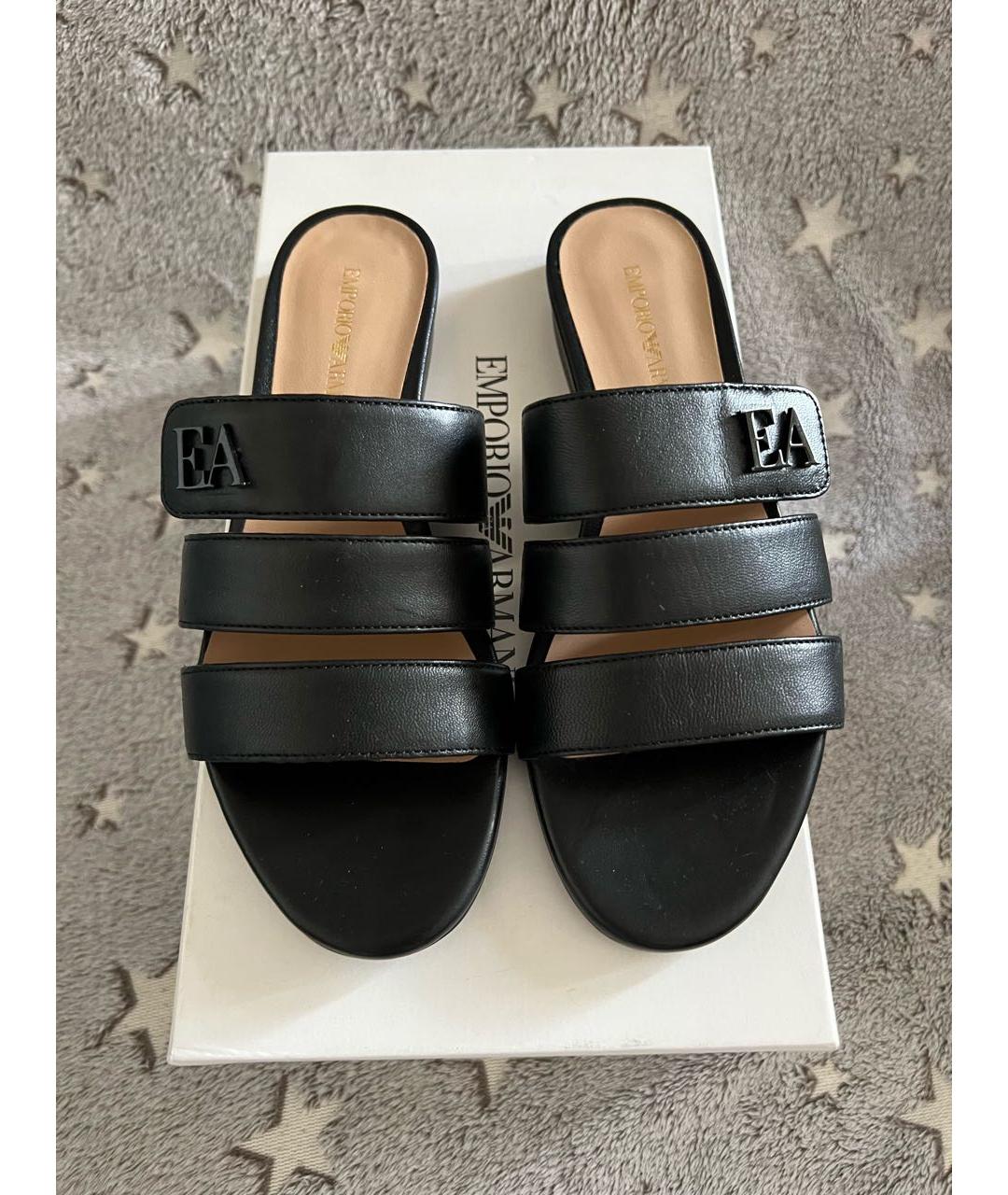 EMPORIO ARMANI Черные кожаные сандалии, фото 2
