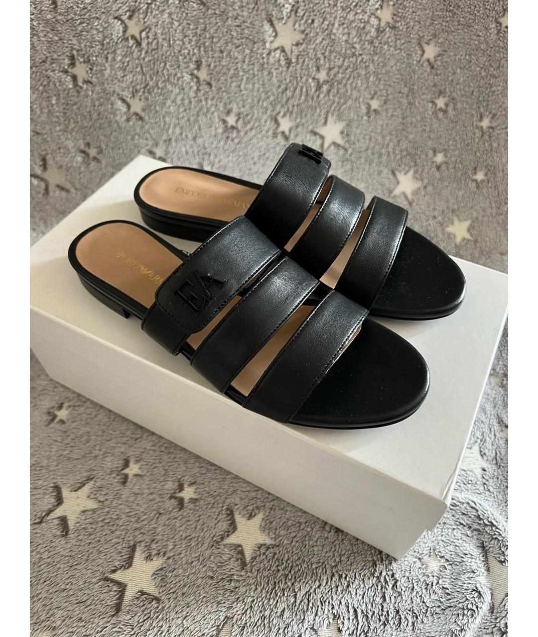 EMPORIO ARMANI Черные кожаные сандалии, фото 5