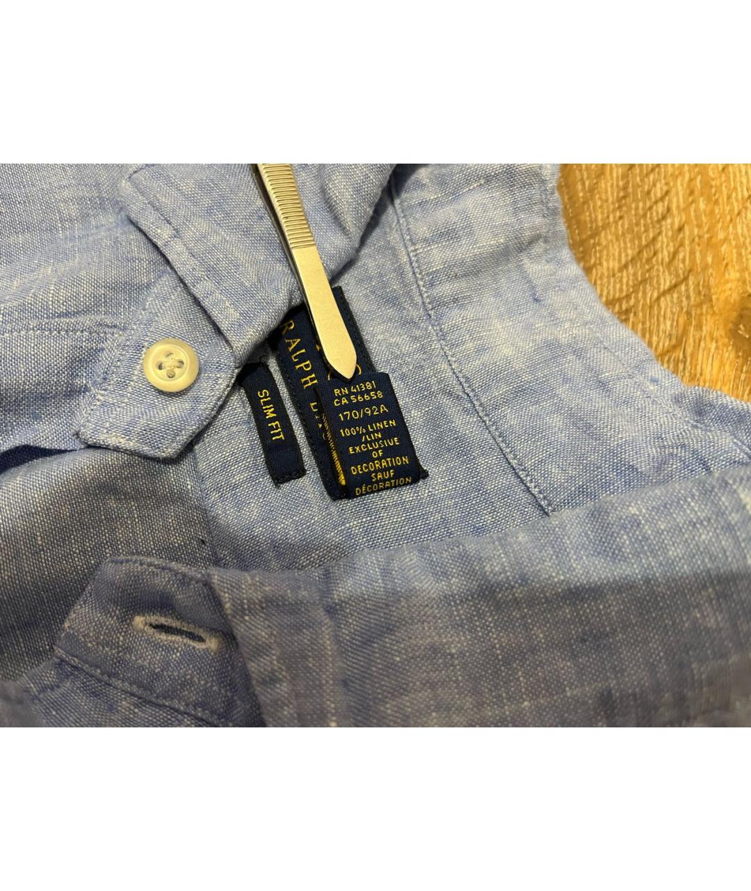 POLO RALPH LAUREN Голубая льняная кэжуал рубашка, фото 7