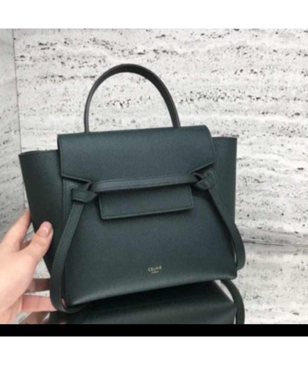 CELINE Зеленая кожаная сумка с короткими ручками, фото 6