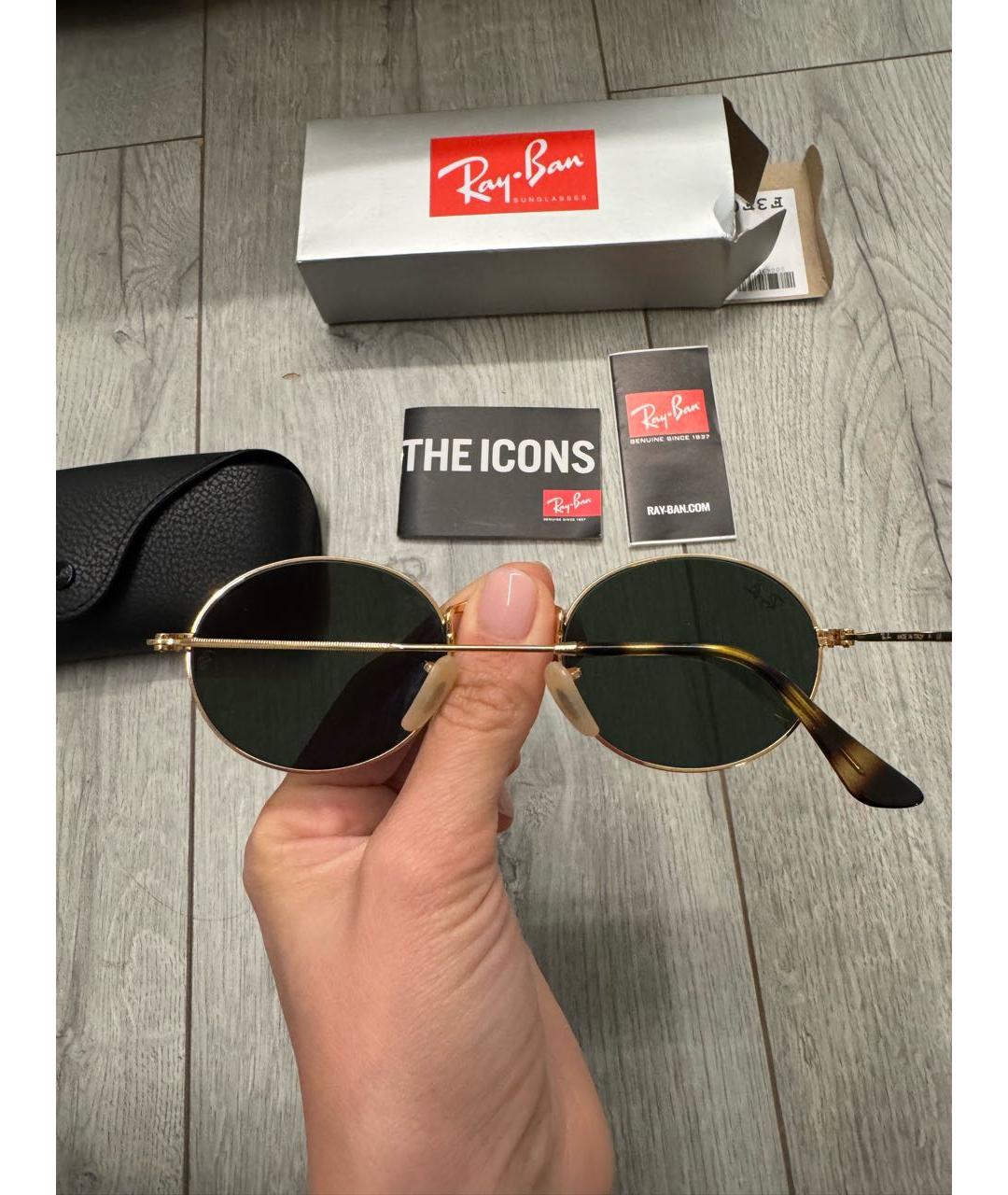 RAY BAN Золотые металлические солнцезащитные очки, фото 3