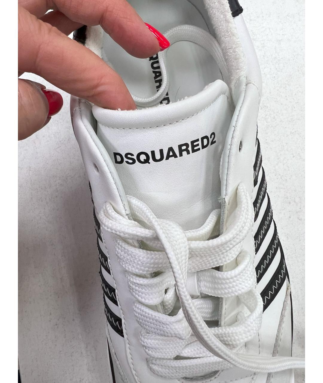 DSQUARED2 Белые кожаные низкие кроссовки / кеды, фото 7