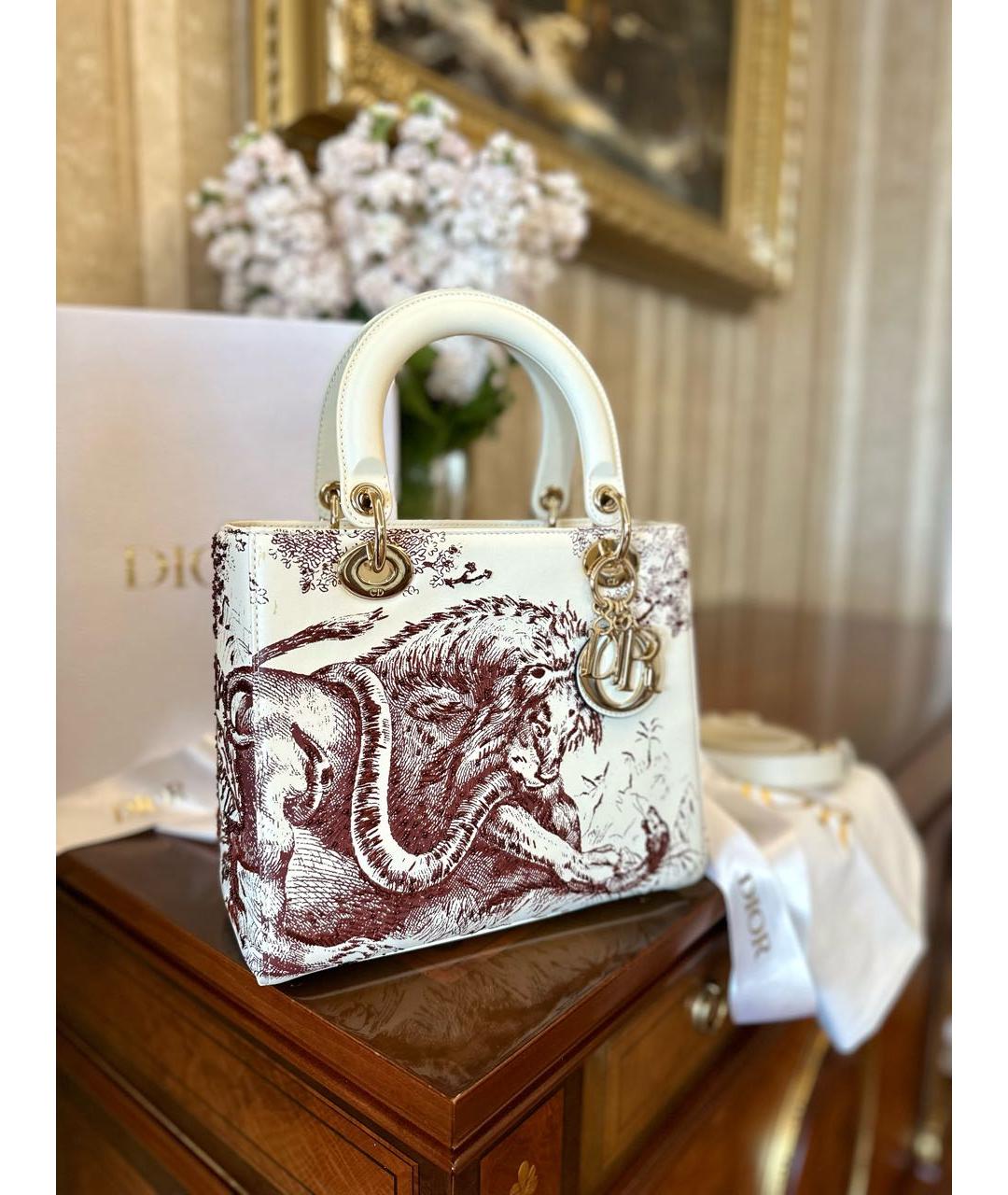 CHRISTIAN DIOR Белая кожаная сумка с короткими ручками, фото 6
